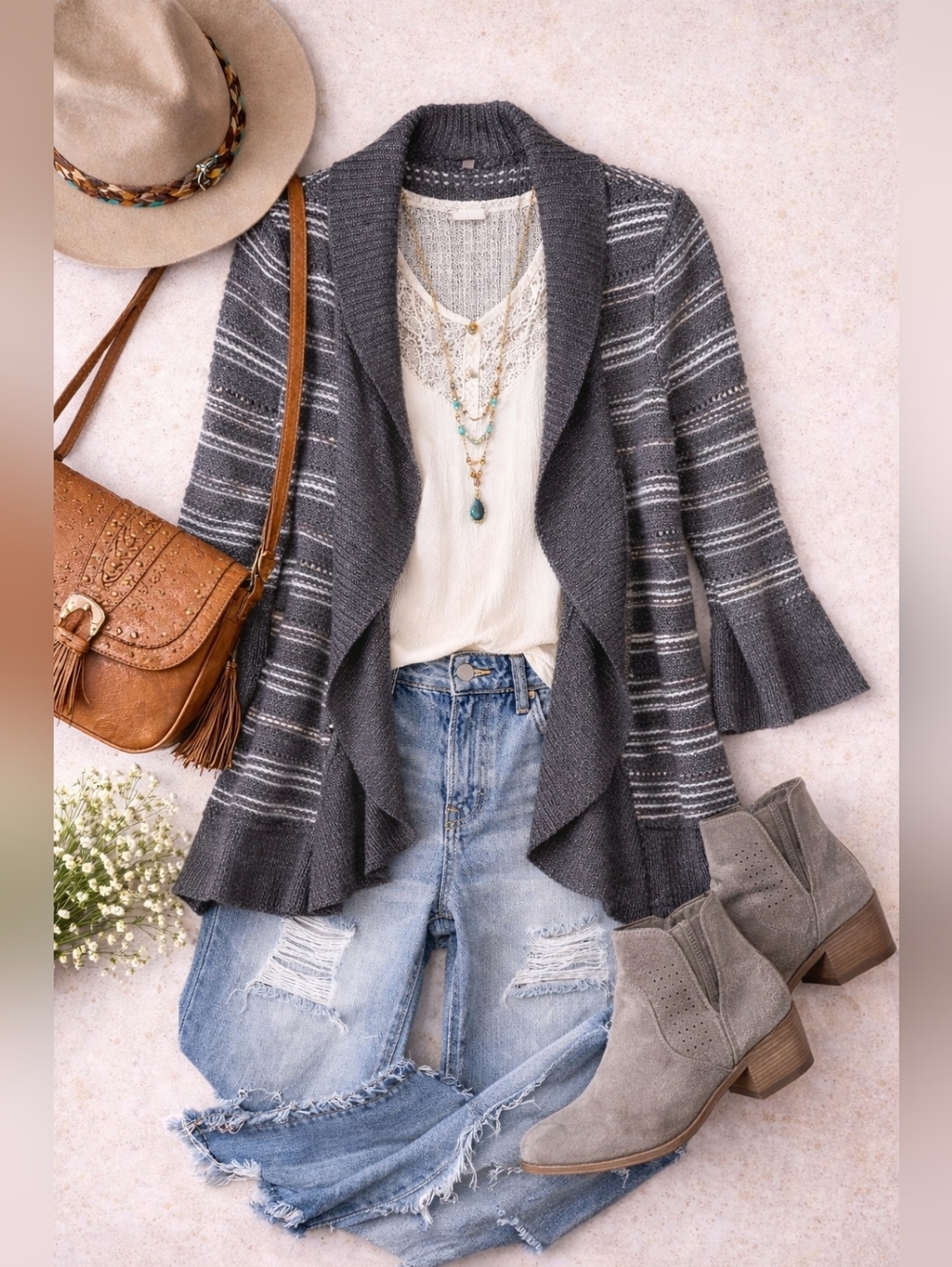 White House Black Market Striped Black And Grey Cardigan